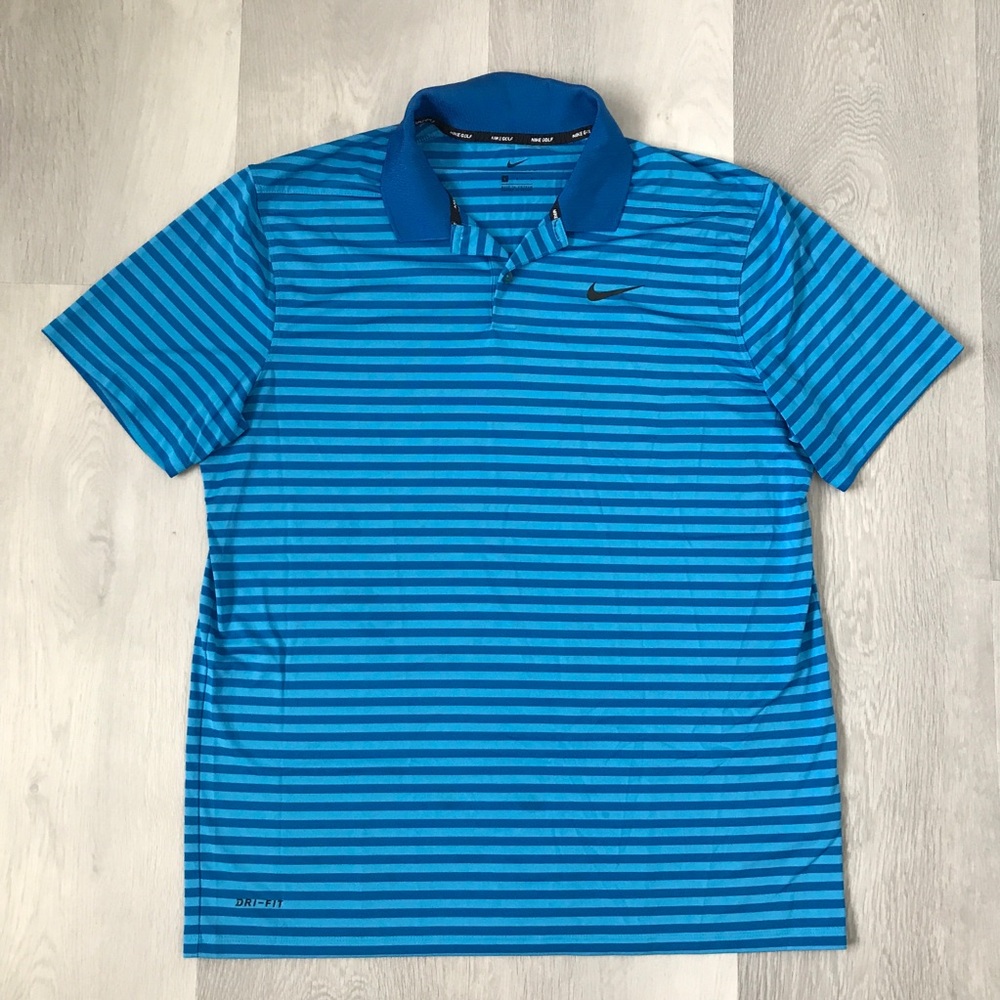 NIKE GOLF PERFORMANCE PRO BLUE STRIPE POLO MENS LARGE